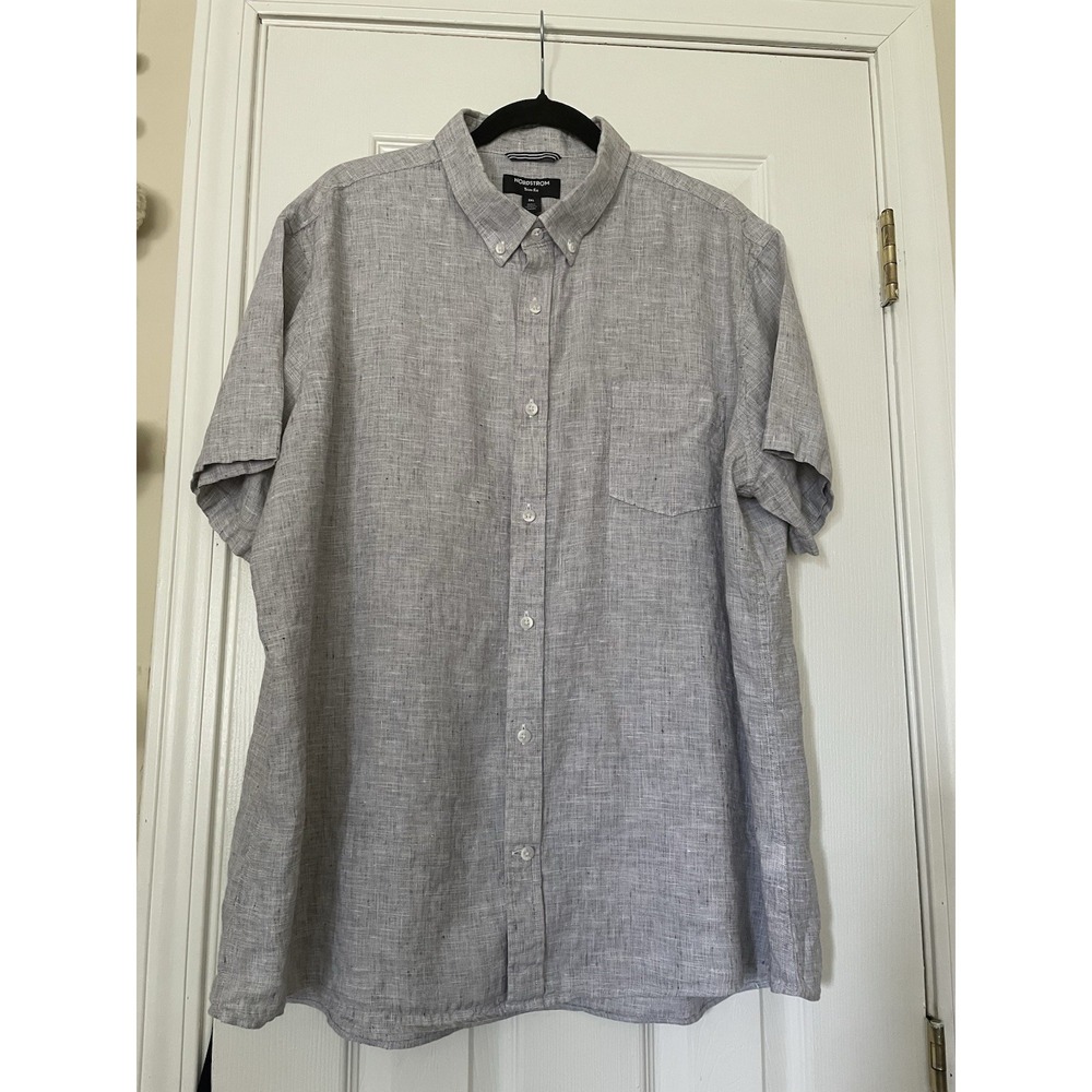 Nordstrom Men's Size 2XL Light Blue Dress Shirt 100% Linen Trim Fit